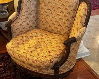 Second of Pair of Louis XVI Style Bergeres/Armchairs of Beechwood Foliate Carved Frames