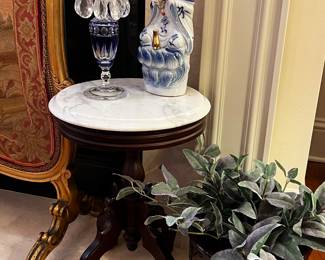 Second of Pair of Marble Top Victorian Style Round Table/Stand