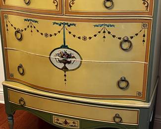 Sligh Furniture Co. Art Deco Painted Yellow and Green Chest of Drawers