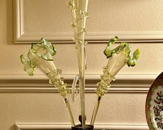 Antique Victorian Opalescent Green and Clear Glass Art Epergne