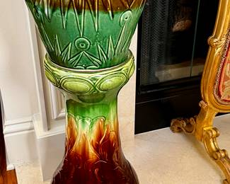 Vintage McCoy Pottery - Majolica Jardiniere and Matching Plant Stand