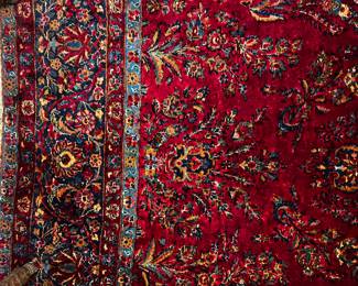 Vintage 8' by 10' Kerman, Red Ground, Foliate Design, with Midnight Blue Borders