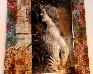 Printed Fabric and Mixed Media Depicting "Girl in Window", artist Unidentified