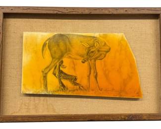 Wood Framed Deer Print on Stone