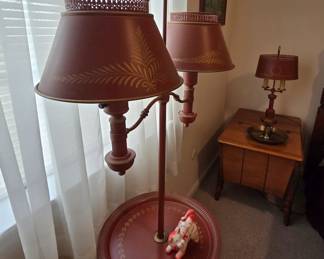 matching pair of 1960s cinnamon brown/red metal tole lamps