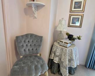 French Provencial blue velvet chair