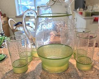 vintage glass lemonade set - 6 glasses and a pitcher