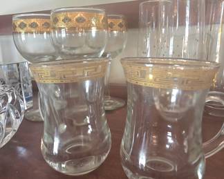 gold-trimmed glassware