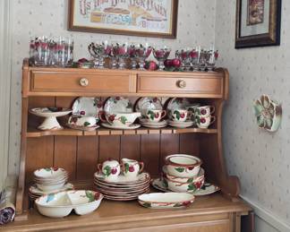 large set of Franciscan Apple Blossom Dinnerware and stemware