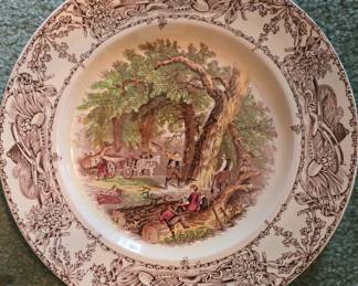 a pair of plates labeled Rural Scenes by Royal Staffordshire Dinnerware by Clarice Cliff - Made in England
