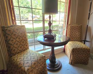 side chairs and tall table with vintage lamp from the 1960s