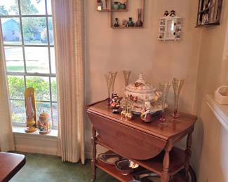 vintage solid maple drop leaf bar cart