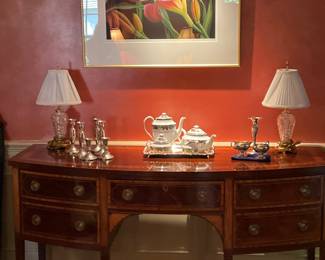 BAKER SERVER,MAHOGANY WITH INLAY