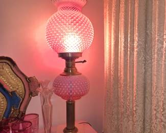 Fenton cranberry hobnail opulence lamp