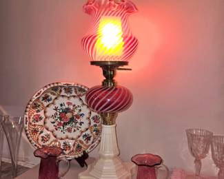 Fenton cranberry swirl lamp