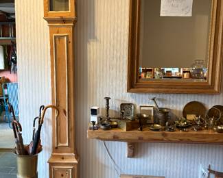 STANDING WALL CLOCK & BRASS UMBRELLA STAND