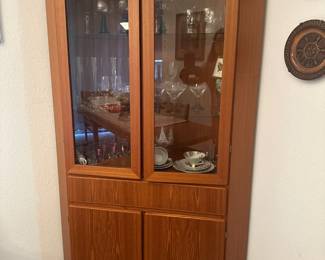 Teak corner display cabinet 