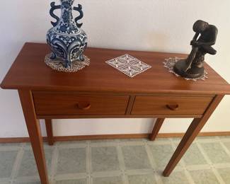 Teak entryway table with 2 drawers