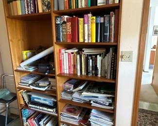 Teak bookshelf & various books