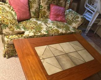 Vintage couch & teak table with marble top