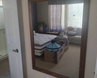 Large wood framed mirror