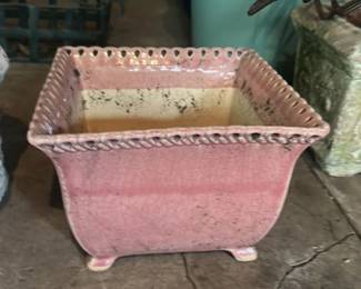 Vintage Pink Ceramic Planter with Scalloped Rim and Feet