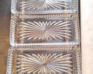 Antique Crystal Relish Tray with Metal Handle