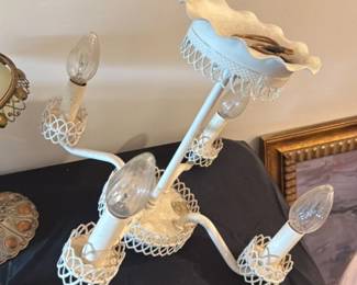 Vintage Chandelier with Scalloped Edges and Filigree Accents