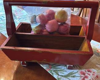Antique Red Wooden Carry Basket with Dividers