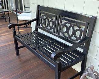 Black Metal Garden Bench with Geometric Design