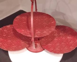 Red Embossed Tiered Serving Stand