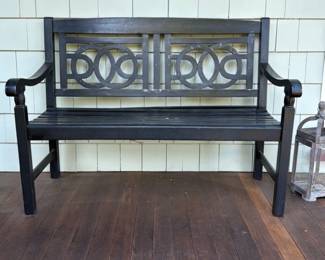 Black Metal Garden Bench with Geometric Design