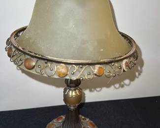Art Nouveau Table Lamp with Amber Glass Accents