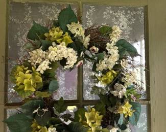 Vintage Wicker Patio Set with Hydrangea Wreath