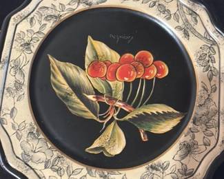 Decorative Metal Serving Tray with Fruit Motifs