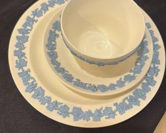 Wedgwood "Edme" Pattern Tea Set with Blue Jasperware Trim