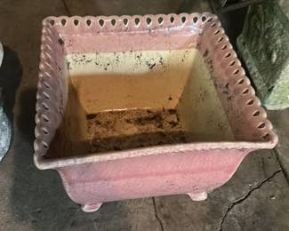 Vintage Pink Ceramic Planter with Scalloped Rim and Feet