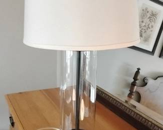 Cylindrical Glass Table Lamp with White Drum Shade