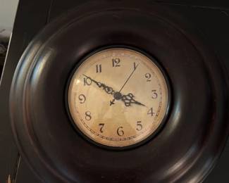 Round Dark Wood Wall Clock with Aged Dial