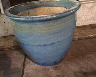 large blue glazed ceramic planter pot