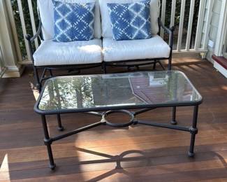 Wrought Iron Loveseat and Coffee Table Set with Glass Top