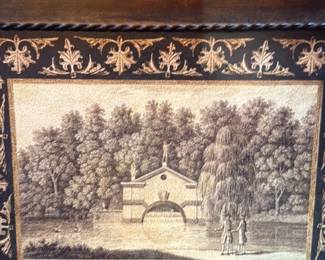 Antique Framed Engraving of "A View of the Lake in the Gardens at..."