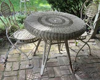 Vintage Wicker Patio Set with Hydrangea Wreath
