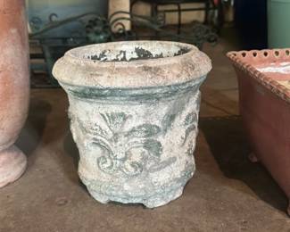 Vintage Cast Stone Planter With Fleur-de-lis motif