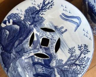 Pair of Blue and White Ceramic Garden Stools