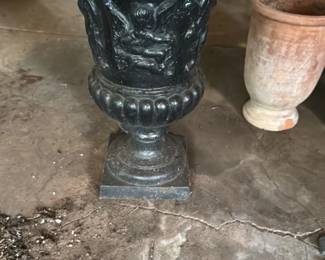 Cast Iron Urn Planter with Cherub Relief