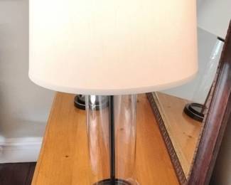Cylindrical Glass Table Lamp with White Drum Shade