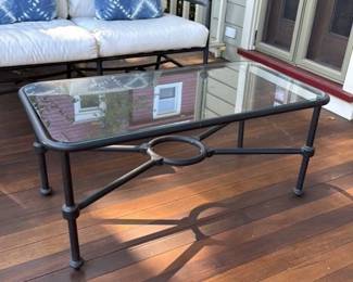 Wrought Iron Loveseat and Coffee Table Set with Glass Top