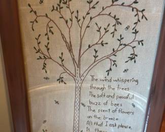 Framed "The Wind Whispering" Embroidered Tree Poem
