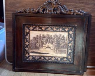 Antique Framed Engraving of "A View of the Lake in the Gardens at..."